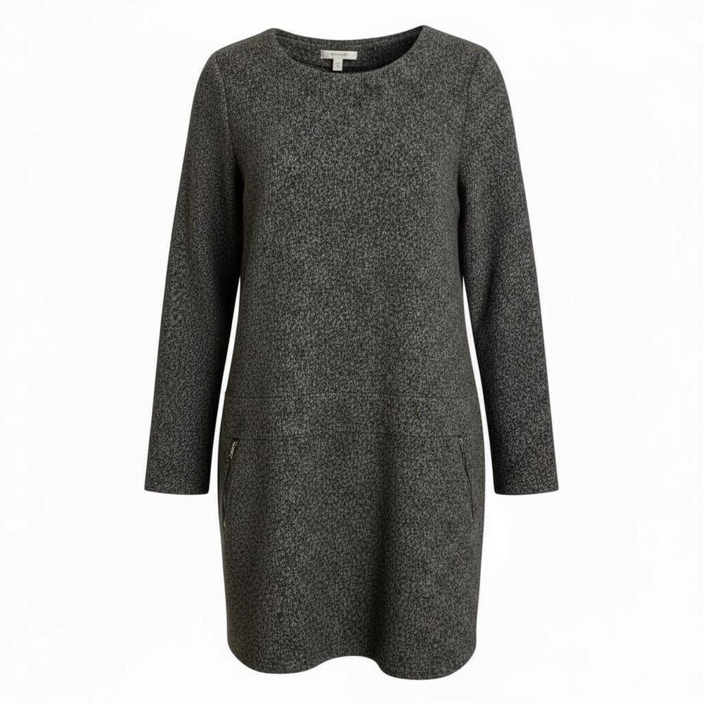 Le Lis Boucle Long Sleeve Zip Pockets Pullover Mini Sweater Dress Gray Medium